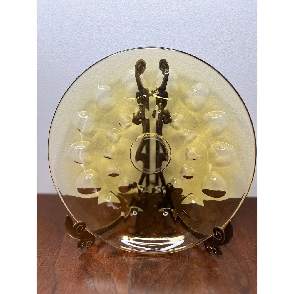 Hazel-Atlas Plate Reflection Glass Mid Century Amber Thumbprint 10-inch Vintage
